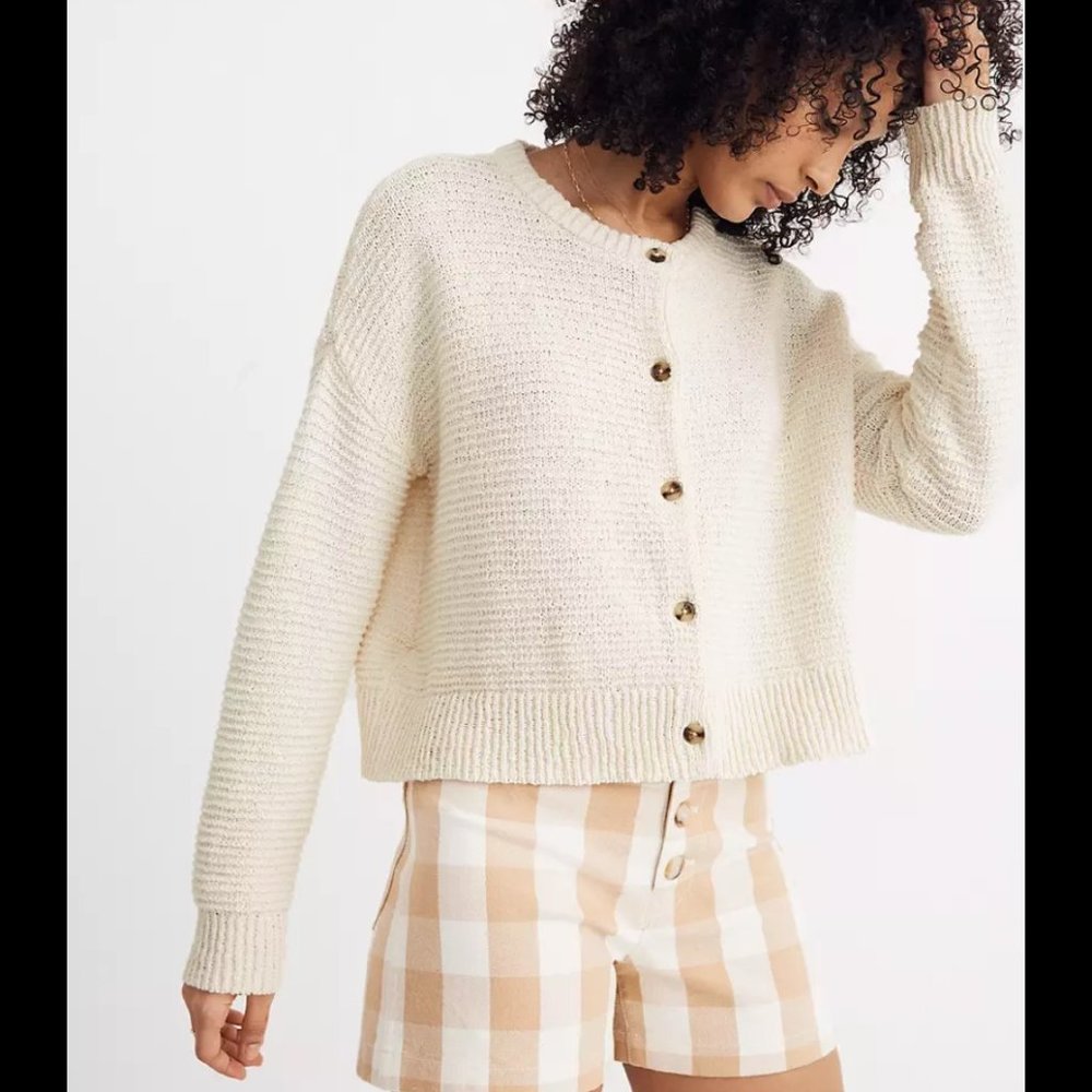 MADEWELL - DEVILLE CARDIGAN SWEATER - BOXY CROPPED CARDIGAN - IVORY / CREAM - M